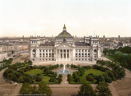 The Reichstag building on the Königsplatz seen from the Siegessäule, c. 1900