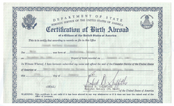 A State Department certification of birth abroad, issued prior to 1990