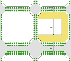 The original Barcelona Eixample city block design, showing the chamfered corners of buildings and streets.