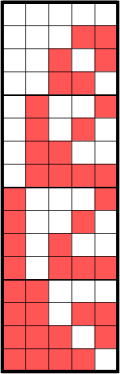 Grid showing the big-endian binary representation of the first 16 evil numbers