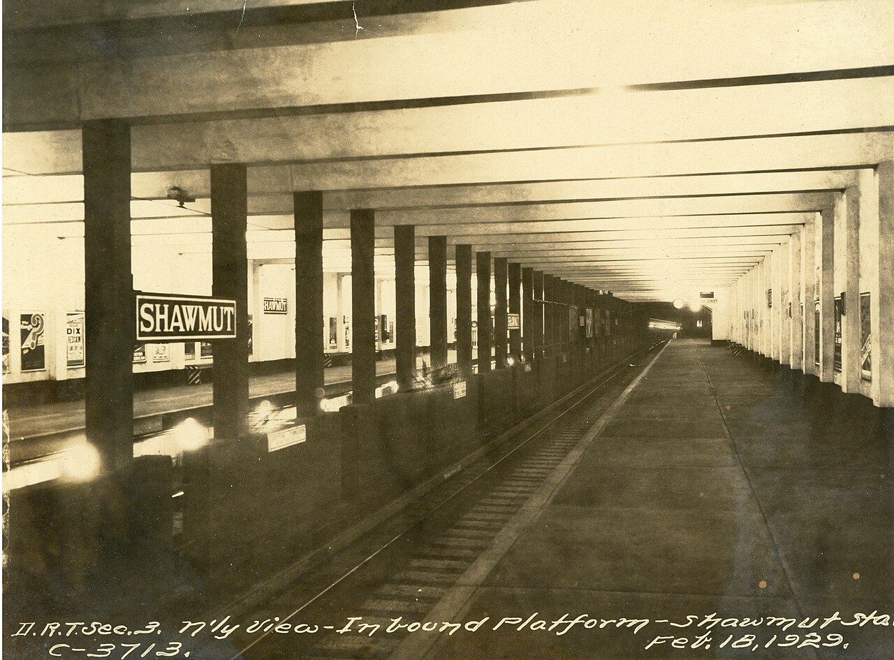 Northerly view, inbound platform, Shawmut station, February 1929.jpg