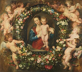 Madonna on Floral Wreath by Peter Paul Rubens with Jan Brueghel the Elder, c. 1619