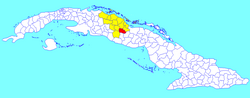 Placetas municipality (red) within Villa Clara Province (yellow) and Cuba