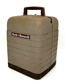 1950s Bell & Howell Monterey 8mm movie projector, Model 253-A, shown closed in its original industrial carrying case.
