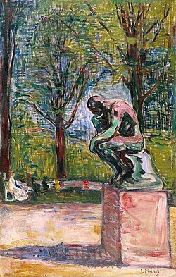 Rodin's The Thinker (in the park of the Lindesche Villa with the family in the background) by Edvard Munch