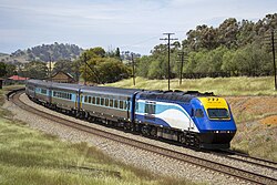 New South Wales XPT intercity rail in Galong, New South Wales