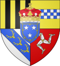 escutcheon en surtout—Arms of Murray, Duke of Atholl, Scotland includes an escutcheon en surtout for the Chiefship of the Name of Murray and with the crown of a marquess for the Marquessate of Tullibardine
