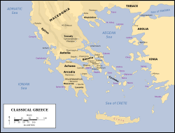 A map of Ancient Greece, showing both sides of the Aegean Sea