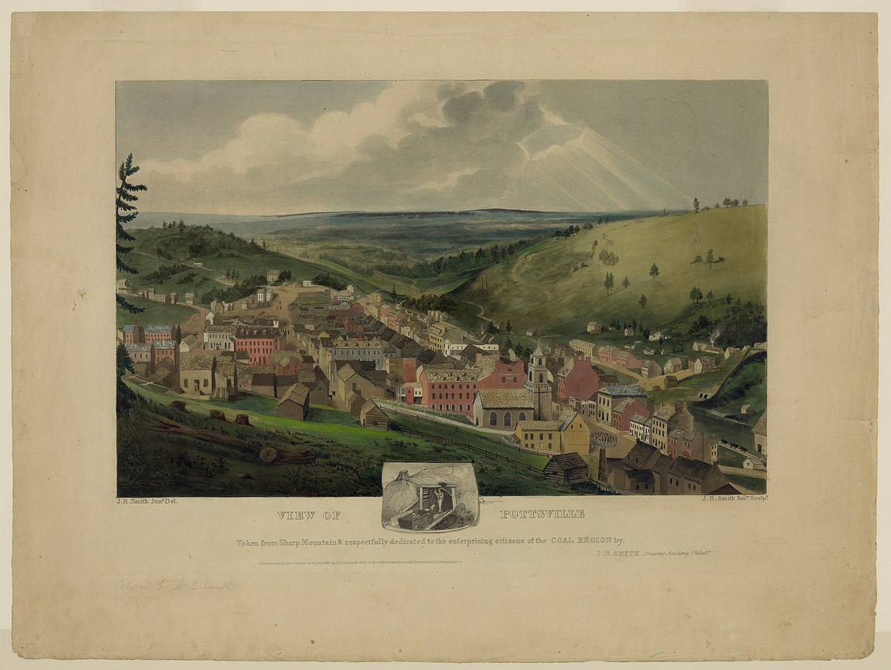 View of Pottsville Taken from Sharp Mountain & respectfully dedicated to the enterprising citizens of the Coal Region by J.R. Smith - - J.R. Smith, junr. del. ; J.R. Smith, senr. sculpt. LCCN98519836.jpg