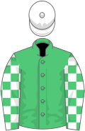 Emerald green, emerald green and white check sleeves, white cap