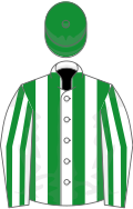 White, green stripes, green cap