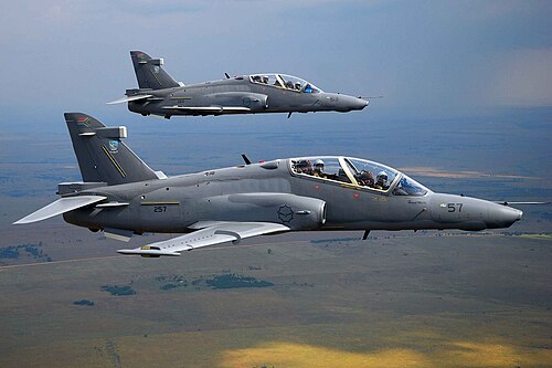 BAE Hawks flying over Swartkop Air Force Base.