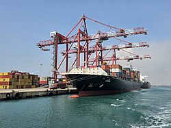 a ship standing in a port