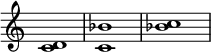 
{
\override Score.TimeSignature
#'stencil = ##f
    \relative c' {
        \time 4/4
        \set Score.tempoHideNote = ##t \tempo 1 = 60
        <c d>1 <c bes'> <bes' c>
    }
}
