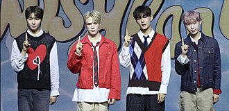 B.D.U's Kim Min-seo, Jay Chang, Seunghun, and Bitsaeon on their debut showcase.
