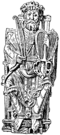 12th century A.D.[28] Carolingian Empire. Bowed round lyre on the Lothair Psalter. Engraving lacks fine details in the original, such as the mechanism to adjust the tension of the bow.