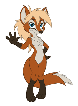 Drawing of a cartoon anthropomorphic red fox with spiky blonde hair on its head