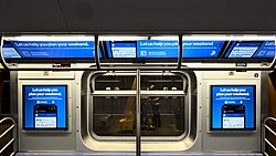 LCD advertisement screens inside an R160