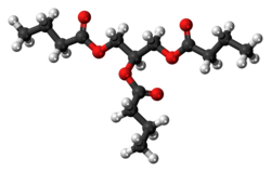 Ball-and-stick model of the butyrin molecule