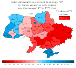 Change in the proportion of the population of Ukraine's regions who consider Ukrainian their native language, from census to census between 1959 and 2001.