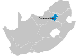 Map of Carletonville, Gauteng in South Africa