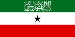 The Flag of Somaliland (From 1997), The Shahada (displaying the phrase: "There is no god but God. Mohamed is the messenger of God" in Arabic) and the Green Field represent Islam.