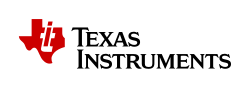 The Texas Instruments logo has two components: The written company name and a graphical logo at the top left. The company name Texas Instruments is written across two lines in small caps. The black lettering is centered along the vertical axis. Above the letters Ins of Instruments is a graphical component: The graphic features an approximate outline of the state of Texas using a conformal map projection aligned north. The area is filled with red color. At the top of this area, however, there is an indentation of the shape of the lower-case letter T. Within the blank area of this letter T another red-colored letter, the lower-case letter I, is embedded.