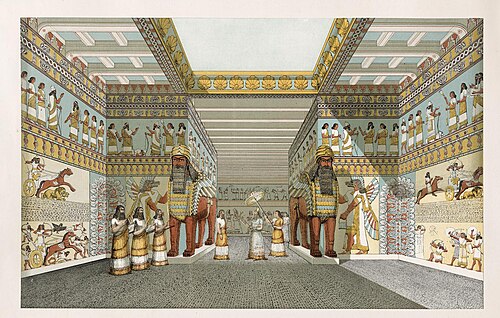 Reconstruction of a hall from an Assyrian palace, by Sir Austen Henry Layard, 1849