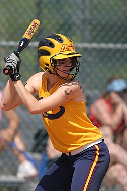 Fastpitch batter with masked helmet