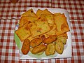 Panelle and crocchè on a platter (Panelle e cazzilli).