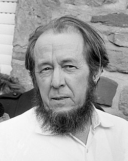 Black-and-white head shot of Solzhenitsyn