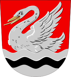 A swan pictured in the coat of arms of Joutseno, a former municipality of South Karelia, Finland