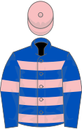 Royal blue, pink hoops, armlets and cap