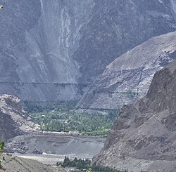 Distant view of the Frano village as seen from Thang in the Turtuk valley.
