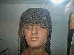 Mughal riveted mail hood kulah zirah. 17th century, alternating rows of round riveted rings and solid rings.