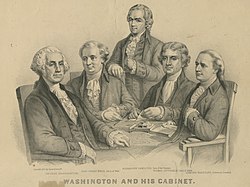 An 1876 print depicting George Washington and his cabinet