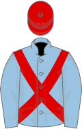 Light blue, red cross belts, red cap