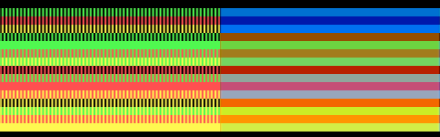 320×200 palette 0 (left: RGB, right: composite monitor)
