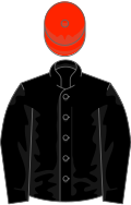 Black, scarlet cap