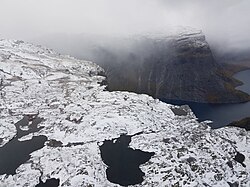 View of Trolltunga from the air in early October