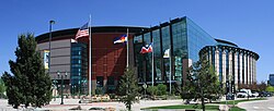 Ball Arena, home to the Denver Nuggets of the National Basketball Association (NBA), the Colorado Avalanche of the National Hockey League (NHL), and the Colorado Mammoth of the National Lacrosse League (NLL)