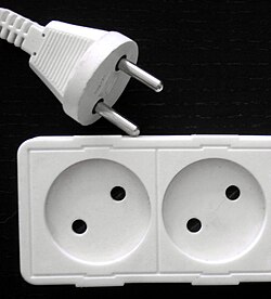 CEE 7/1 socket, accepts CEE 7/2 (unearthed) plug and also CEE 7/4, CEE 7/6 and CEE 7/7 (earthed) plugs