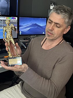 Andreu Jacob receiving the Gold Award for Best Original Score at the Florence Film Awards (Italy), 2023