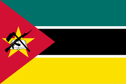 Flag of Mozambique (1983). The colors are those of the Marxist Liberation Front of Mozambique, or FRELIMO, which rules the country. Yellow represents the country's mineral wealth.