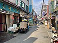 Paper delivery packed in front of the shop of a paper wholesaler