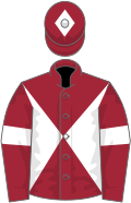 Maroon and white diabolo, maroon sleeves, white armlets and diamond on cap