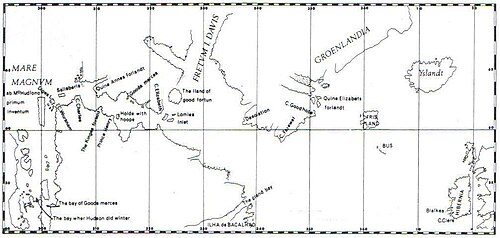 Henry Hudson's map depicting location of Digges Islands in the far west.