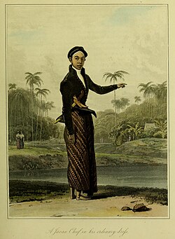 Depiction of an early 19th-century Javanese citizen wearing batik sarong, from The History of Java