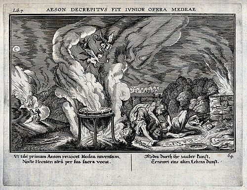 Medea draining the blood of Aeson in order to rejuvenate him