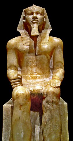 Colossal alabaster statue of Khafre in the Cairo Egyptian Museum